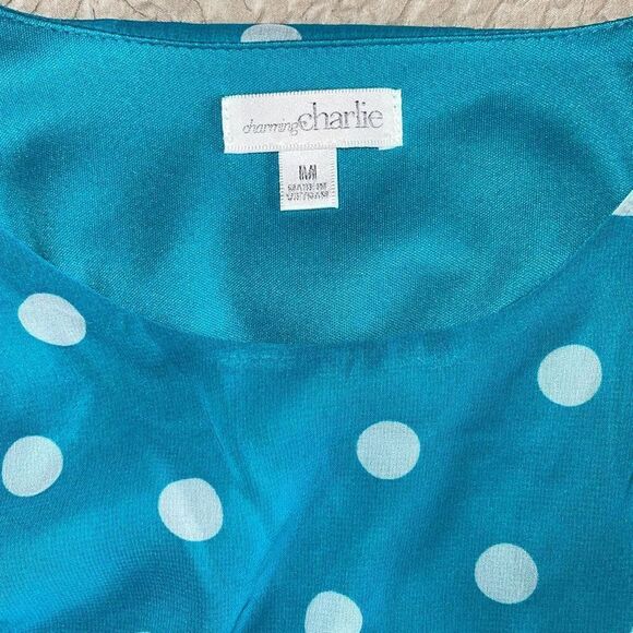 Charming Charlie Womens Polka Dots Dress Sleeveless Lined Chiffon Medium‎ Blue - Picture 7 of 11